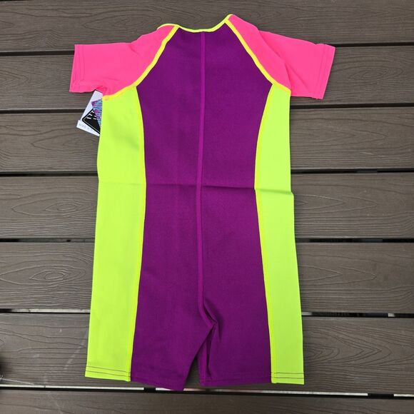 TYR Girls Solid Thermal Swim Suit Zip up Purple Pink Blue Neom Size 5T New - Picture 3 of 5